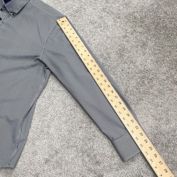 Construct Pinstripe Dress Shirt Men Large Blue Button Down Long Sleeve Flip Cuff - Picture 13 of 14